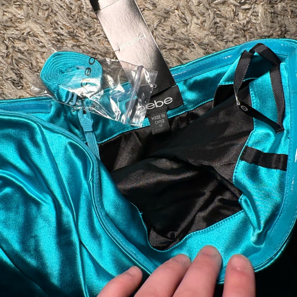 Strapless Teal Sheath Dress - Bebe - Picture 5 of 5